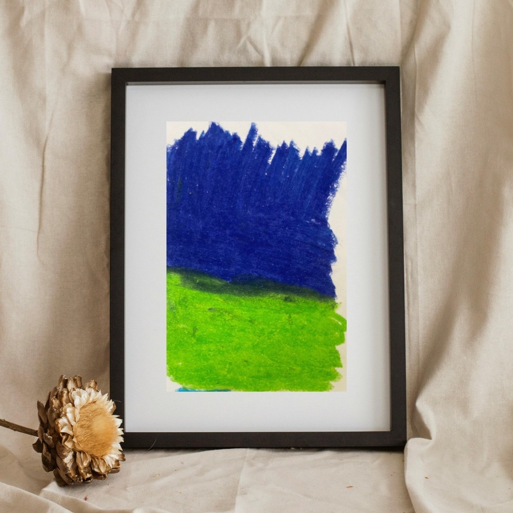 Original Abstract Painting Cobalt Blue Lime Green 5.5x8.5 Textural Horizon